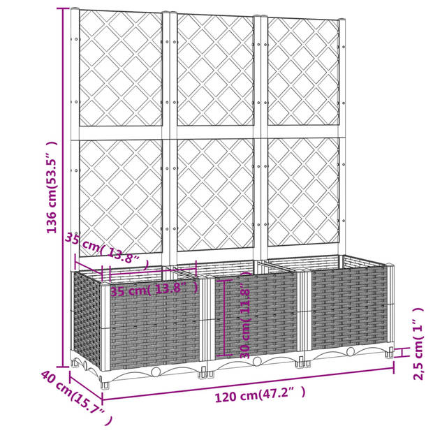 vidaXL Plantenbak met latwerk 120x40x136 cm polypropeen zwart