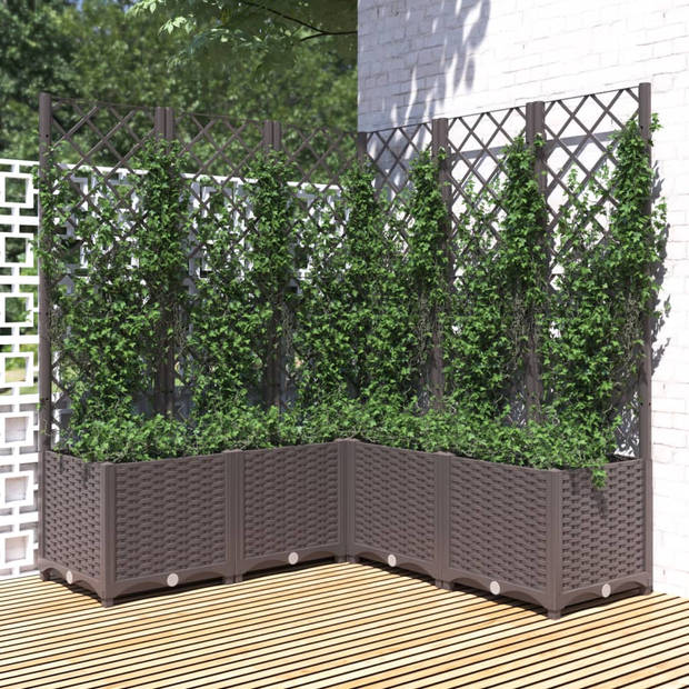 vidaXL Plantenbak met latwerk 120x120x136 cm polypropeen bruin