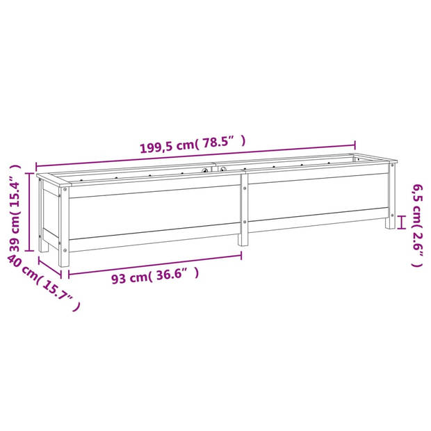 vidaXL Plantenbak verhoogd 199,5x40x39 cm massief grenenhout grijs