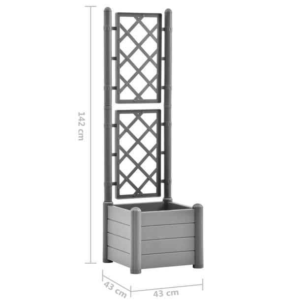 vidaXL Plantenbak met latwerk 43x43x142 cm PP steengrijs