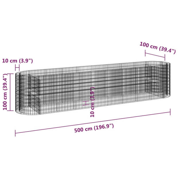 vidaXL Gabion plantenbak verhoogd 500x100x100 cm gegalvaniseerd ijzer