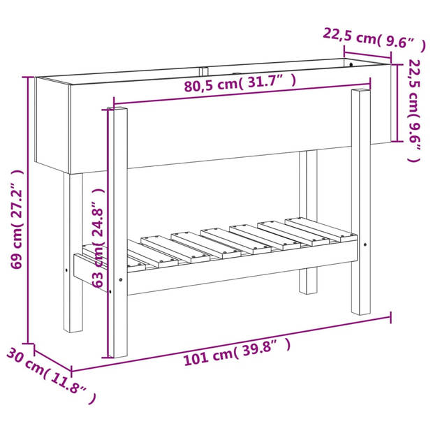 vidaXL Plantenbak verhoogd 101x30x69 cm massief grenenhout grijs