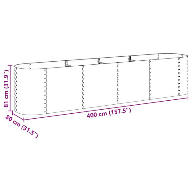 vidaXL Plantenbak verhoogd 400x80x81 cm gegalvaniseerd staal grijs