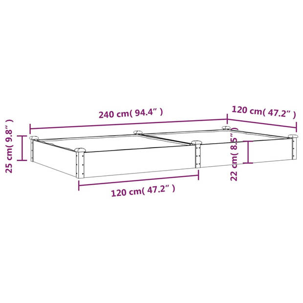 vidaXL Plantenbak verhoogd met voering 240x120x25 cm massief vurenhout