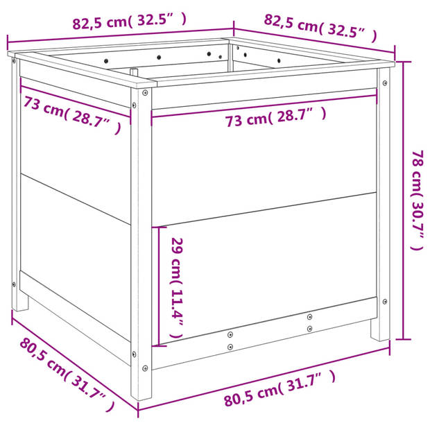 vidaXL Plantenbak 82,5x82,5x78 cm massief grenenhout wit