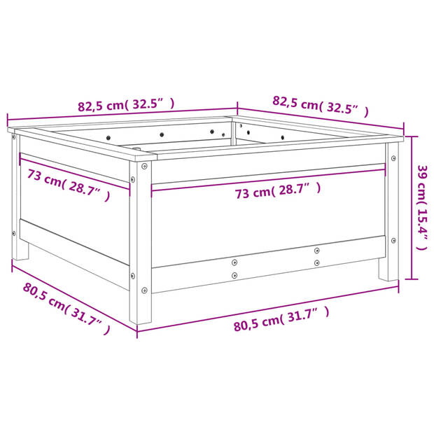 vidaXL Plantenbak 82,5x82,5x39 cm massief grenenhout grijs