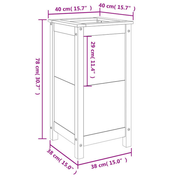 vidaXL Plantenbak 40x40x78 cm massief grenenhout wit