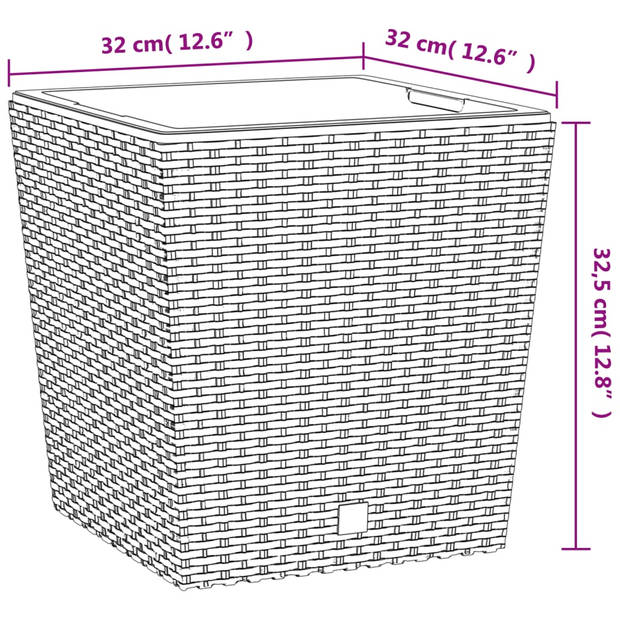 vidaXL Plantenbak met uitneembare bak rattan-look 21/32 L PP antraciet