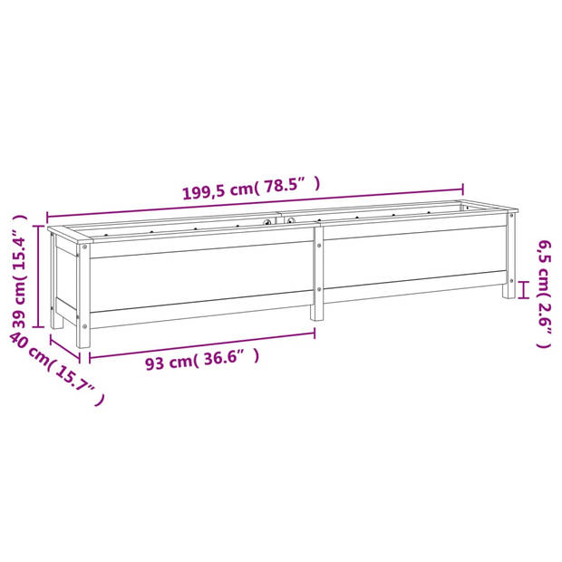 vidaXL Plantenbak verhoogd 199,5x40x39 cm massief grenenhout zwart