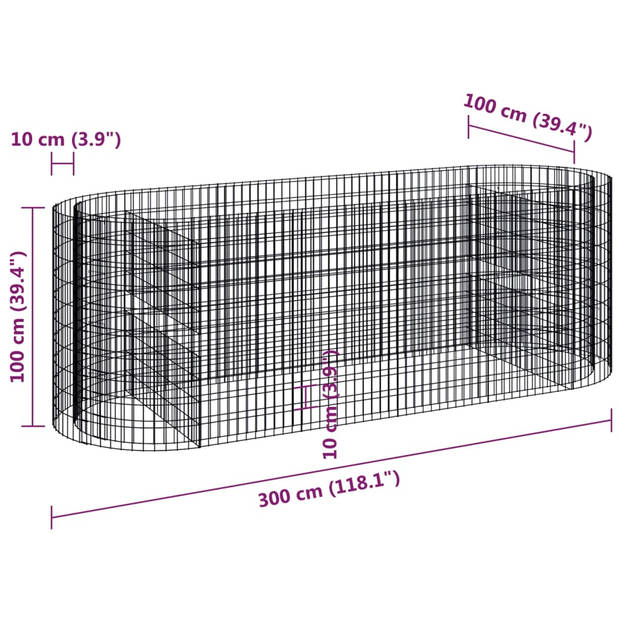 vidaXL Gabion plantenbak verhoogd 300x100x100 cm gegalvaniseerd ijzer