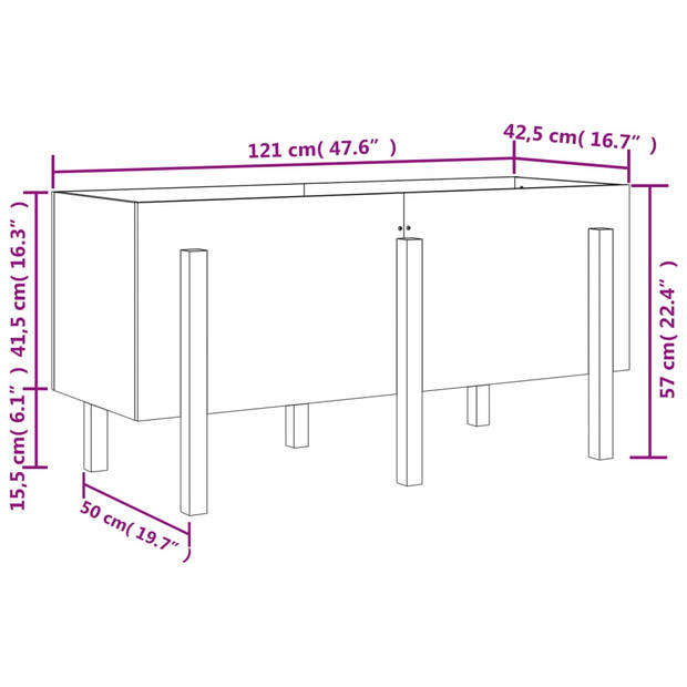 vidaXL Plantenbak verhoogd 121x50x57 cm massief grenenhout wit