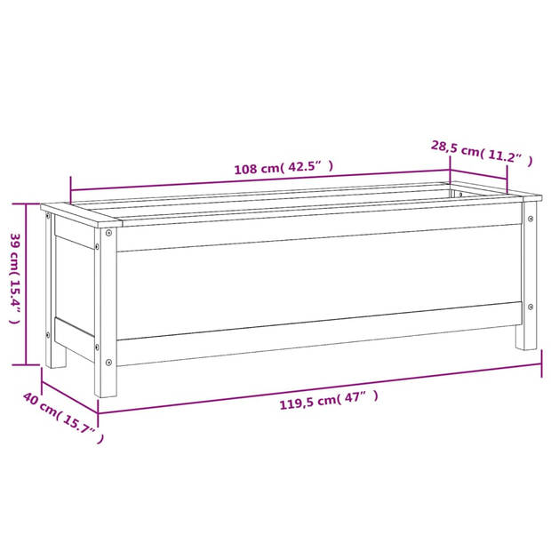 vidaXL Plantenbak verhoogd 119,5x40x39 cm massief grenenhout wit