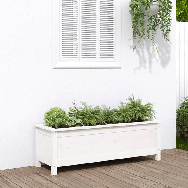 vidaXL Plantenbak verhoogd 119,5x40x39 cm massief grenenhout wit