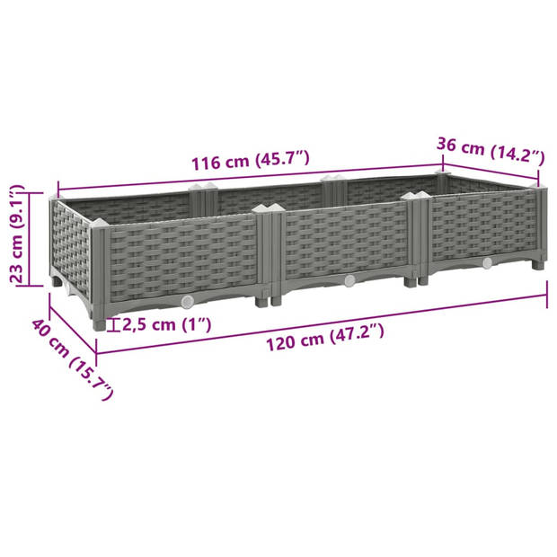 vidaXL Plantenbak verhoogd 120x40x23 cm polypropeen