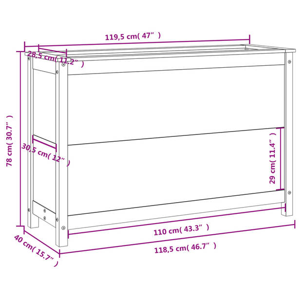 vidaXL Plantenbak verhoogd 119,5x40x78 cm massief grenen honingbruin