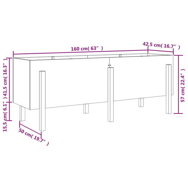 vidaXL Plantenbak verhoogd 160x50x57 cm massief grenenhout