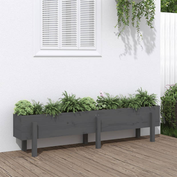 vidaXL Plantenbak verhoogd 160x30x38 cm massief grenenhout grijs