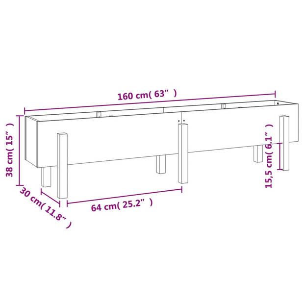 vidaXL Plantenbak verhoogd 160x30x38 cm massief grenenhout grijs