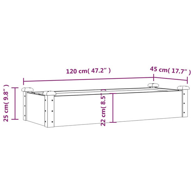 vidaXL Plantenbak verhoogd met voering 120x45x25 cm vurenhout bruin