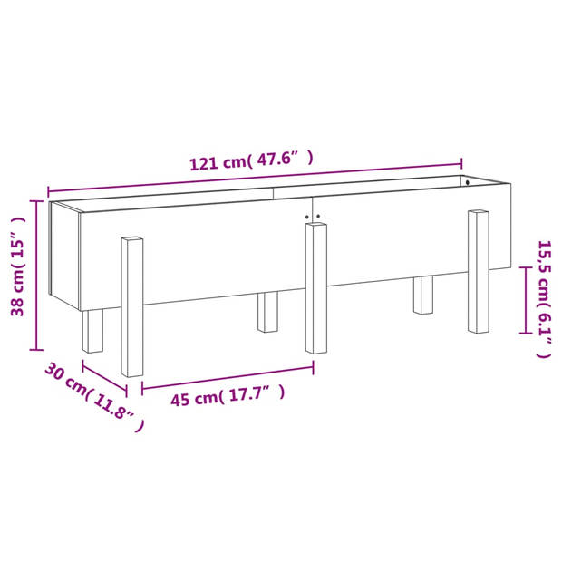 vidaXL Plantenbak verhoogd 121x30x38 cm massief grenenhout grijs