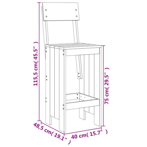 vidaXL Barkrukken 2 st 40x48,5x115,5 cm massief grenenhout