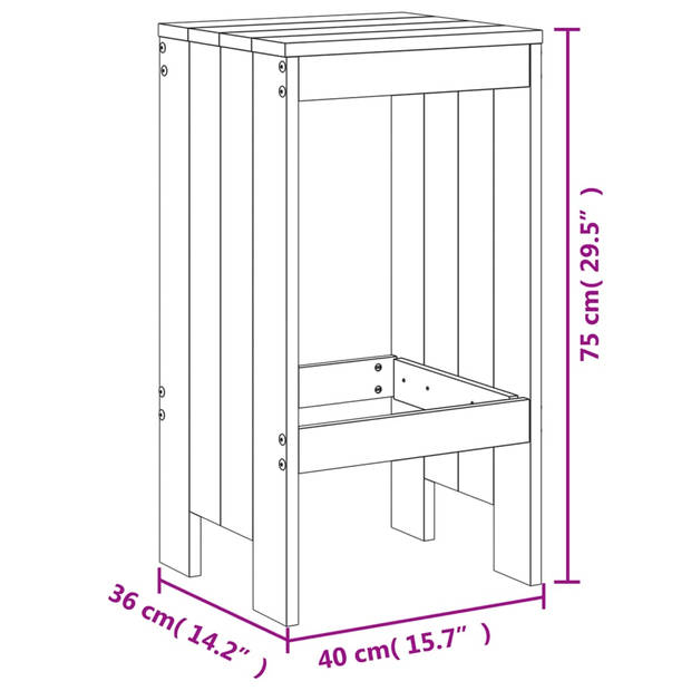 vidaXL Barkrukken 2 st 40x36x75 cm massief douglashout