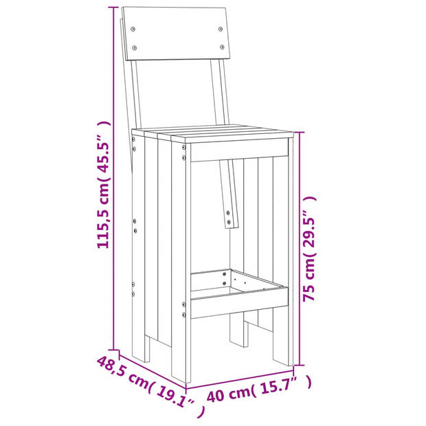 vidaXL Barkrukken 2 st 40x48,5x115,5 cm massief grenenhout honingbruin