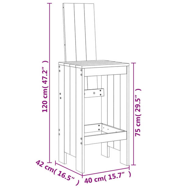 vidaXL Barkrukken 2 st 40x42x120 cm massief grenenhout zwart