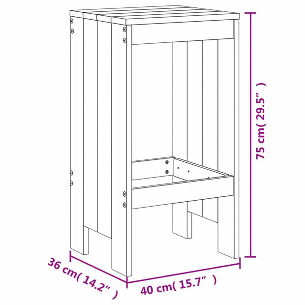 vidaXL Barkrukken 2 st 40x36x75 cm massief grenenhout wit