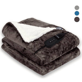 Luvego Elektrische Bovendeken Warmte deken met Fleece/Sherpa l Plaid 180x130 CM l 3.5 Meter Kabel l 160W l Donker Bruin