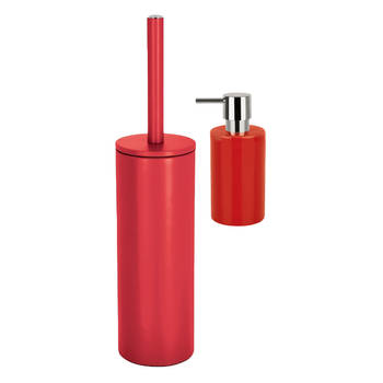Spirella Badkamer accessoires set - WC-borstel/zeeppompje - rood - Badkameraccessoireset