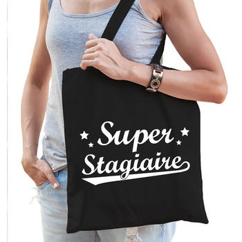 Super stagiaire cadeau tas / shopper zwart katoen voor dames - Feest Boodschappentassen