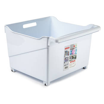 Plasticforte opberg Trolley Container - wit - op wieltjes - L39 x B38 x H26 cm - kunststof - Opberg trolley