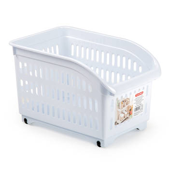 Plasticforte opberg Trolley Container - wit - op wieltjes - L30 x B18 x H19 cm - kunststof - Opberg trolley