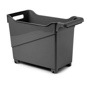 Plasticforte opberg Trolley Container - zwart - op wieltjes - L38 x B18 x H26 cm - kunststof - Opberg trolley