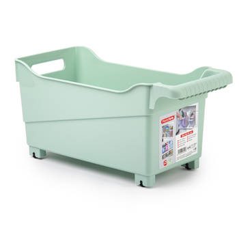 Plasticforte opberg Trolley Container - mintgroen - op wieltjes - L38 x B18 x H18 cm - kunststof - Opberg trolley