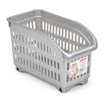 Plasticforte opberg Trolley Container - zilver - op wieltjes - L30 x B15 x H18 cm - kunststof - Opberg trolley