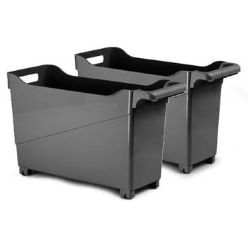 Plasticforte opberg Trolley Container - 2x - zwart - L45 x B17 x H29 cm - kunststof - Opberg trolley