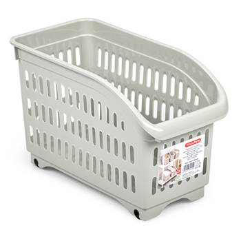 Plasticforte opberg Trolley Container - beige - op wieltjes - L30 x B15 x H18 cm - kunststof - Opberg trolley