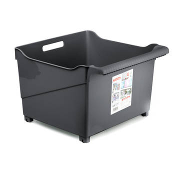 Plasticforte opberg Trolley Container - zwart - op wieltjes - L39 x B38 x H26 cm - kunststof - Opberg trolley