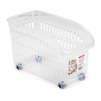 Plasticforte opberg Trolley Container - transparant - op wieltjes - L30 x B15 x H18 cm - kunststof - Opberg trolley