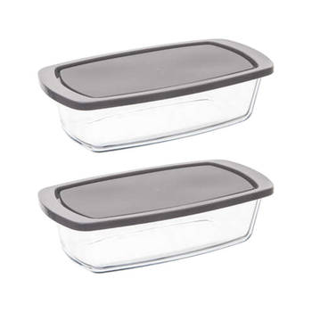 5Five Ovenschaal van borosilicaat glas met deksel - 2x - rechthoek - 1.8 Liter - 27 x 14 x 7,3 cm - Ovenschalen