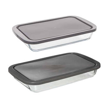 Ovenschalen met deksel 2-delige set - borosilicaat glas - rechthoek - 1.6 en 2.2 Liter - Ovenschalen