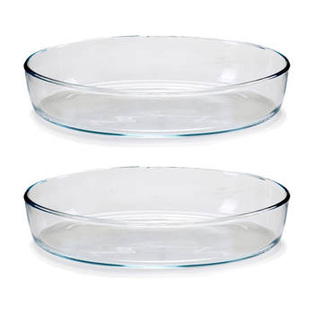 Pasabahce Ovenschaal van borosilicaat glas - 2x - ovaal - 2 Liter - 30,5 x 22 x 6 cm - Ovenschalen