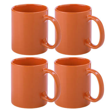 Bellatio Design Koffie mokken/bekers - 4x - keramiek - glans - met oor - oranje - 370 ml - Bekers