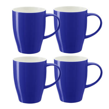 Bellatio Design Koffie mokken/bekers Paris - 4x - porselein - met oor - kobalt blauw - 350 ml - Bekers