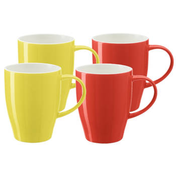 Bellatio Design Koffie mokken/bekers Spain - 4x - porselein - geel/rood - 350 ml - Bekers