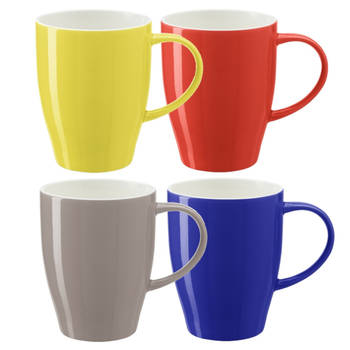 Bellatio Design Koffie mokken/bekers Paris - 4x - porselein - multi kleuren - 350 ml - Bekers