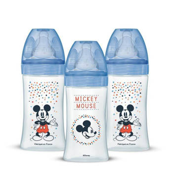 Set van 3 Dodie Anti -Color Initiation+ - Mickey - 270ml - 0-6 maanden - Ronde fopspeen - Flow 2