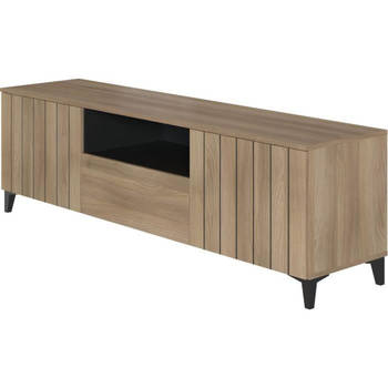 LINEAS TV-meubel - Eikenmelamine - 2 deuren + 1 lade + 1 nis - L180 x D44 x H55 cm